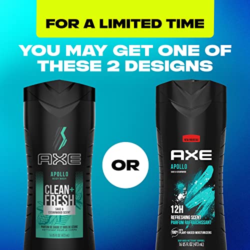AXE Body Wash Apollo 4 Count for Long Lasting Freshness Sage & Cedarwood Men's Body Wash with Odor-Busting Prebiotics 16 oz - Image 3
