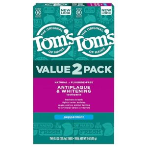 Tom's of Maine Fluoride-Free Antiplaque & Whitening Natural Toothpaste, Peppermint, 5.5 oz. (Pack of 2)
