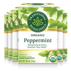 Traditional Medicinals Tea, Organic Peppermint, Soothes Your Belly, Refreshing & Minty, 96 Tea Bags (6 Pack)