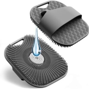 Silicone Body Scrubber for Men, Friendly Shower Body Scrubber for Sensitive Skin, Silicone Loofah Body Scrubber for Showering with Richer Foam Bristles and Anti-Slippery Handle, Gray