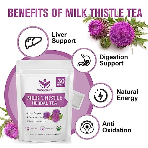 WOGORGT Dried Milk Thistle Tea - Organic Milk Thistle Herbal Tea for Liver Cleanse, Antioxidant and Immune Support, Caffeine Free - 30 Tea Bags - Image 3