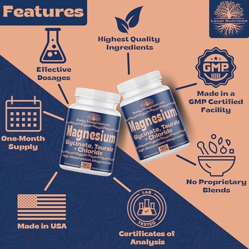 Triple Magnesium Complex 500mg from Magnesium Glycinate 1250mg, Magnesium Taurate 625mg, Magnesium Chloride 500mg - Premium, High Absorption Chelated Magnesium Supplement - 90 Capsules Made in USA - Image 5