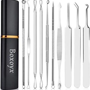Pimple Popper Tool Kit - Boxoyx 10 Pcs Blackhead Remover Comedone Extractor Kit with Metal Case for Quick and Easy Removal of Pimples, Blackheads, Zit Removing, Forehead,Facial and Nose(Silver)