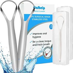 2-Pack Tongue Scraper, 100% Useful Surgical Stainless Steel Tongue Cleaner for Both Adults and Kids, Professional Reduce Bad Breath Metal Tongue Scrapers, Help Your Oral Hygiene (with 2 cases)
