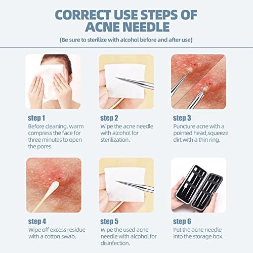 JPNK Blackhead Remover Tool Comedones Extractor Acne Removal Kit for Blemish, Whitehead Popping, 6 Pcs Zit Removing for Nose Face Tools with a Leather Bag - Image 4