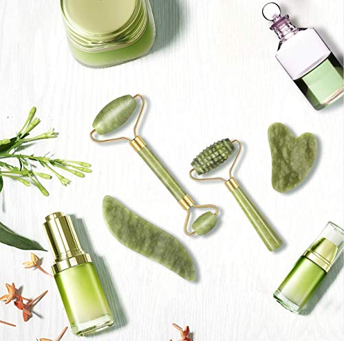 4-pcs Jade Roller & Gua Sha Set, Facial Roller Massager with Gua Sha Scraping Tool, Jade Stone Massager for Anti-aging, Slimming & Firming, Rejuvenate Face and Neck, Remove Wrinkles & Eye Puffiness - Image 5