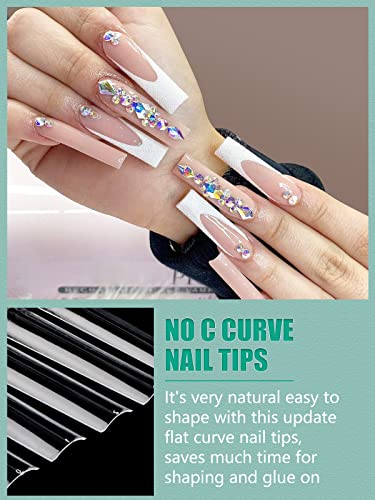 504 PCS No C Curve Clear Nail Tips for Acrylic Nails Professional, 3XL Extra Long, 12 Sizes Half Cover Straight Tapered Square French Fake Nail Tips for Nail Salons Home DIY - Image 3