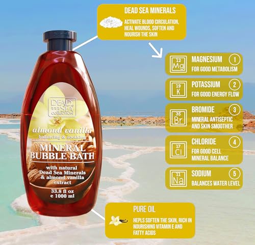 Dead Sea Collection Bubble Bath with Almond Vanilla for Women and Men - Sweet Almond Oil and Dead Sea Salt - Nourishing and Moisturizing Skin - Pack of 2 (67.6 fl.oz) - Image 2