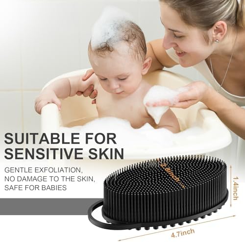 Metene Silicone Exfoliating Body Scrubber with Loop, Body Scrubber for Men and Women, Silicone Loofah for Shower, Soft Silicone Body Scrubber for Shower and Bath Skincare Routine (Black) - Image 5