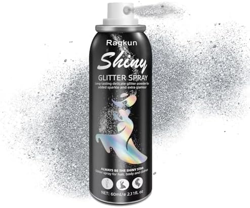 Body Glitter, Body Glitter Spray, Glitter Spray for Hair and Body, Long-Lasting and Quick-Drying Silver Glitter Hairspray Suitable for Stage, Festival Rave and Makeup Prom (2.11 Fl Oz)