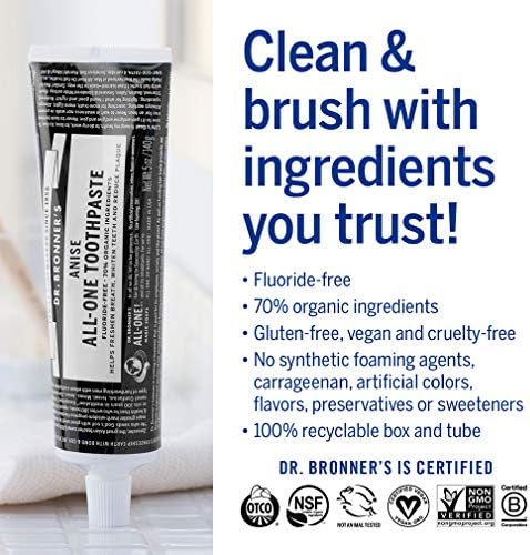 Dr. Bronner’s - All-One Toothpaste (Anise, 5 Ounce) - 70% Organic Ingredients, Natural and Effective, Fluoride-Free, SLS-Free, Helps Freshen Breath, Reduce Plaque, Whiten Teeth, Vegan - Image 5