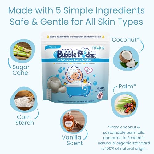 TruKid Bubble Podz Bubble Bath for Baby & Kids, Gentle Refreshing Bath Bomb for Sensitive Skin, pH Balance 7 for Eye Sensitivity, Natural Moisturizers and Ingredients, Vanilla (60 Podz) - Image 6