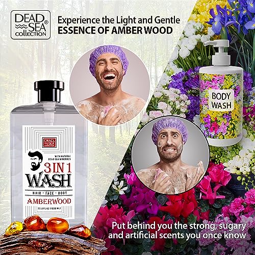 Dead Sea Collection 3 In 1 Body Wash For Men With Pure Amber Wood Oil – All In One Soap For Men – Shampoo, Face Wash, Shower Gel For All Skin Type - Moisturizing Body Wash, 33.8 Fl Oz (2-pack) - Image 2