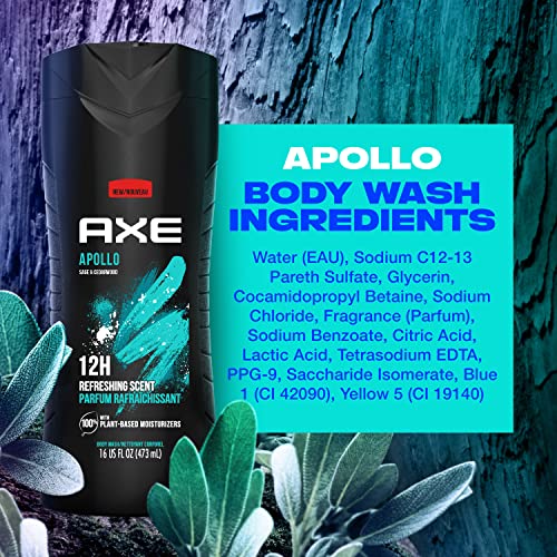 AXE Body Wash Apollo 4 Count for Long Lasting Freshness Sage & Cedarwood Men's Body Wash with Odor-Busting Prebiotics 16 oz - Image 10