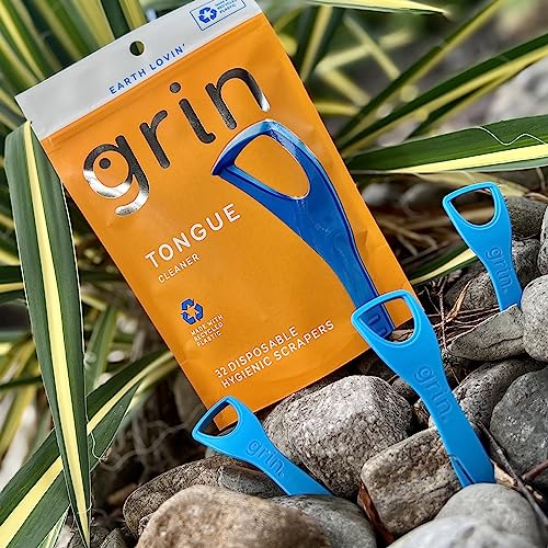 GRIN Tongue Cleaner, 32 Count, Disposable Tongue Cleaner, Hygienic Scraper, Recycled Plastic, Clean Tongue, Promote Fresh Breath, Includes Safe Fold- Back Tooth Pick - Image 6