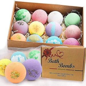 Bath Bombs Gift Set 2.8 OZ*12 PCS Organic Natural Essential Oils, Relax and Moisturize Skin, BOENFU Luxury Spa Bomb Gifts for Girl, Mom, Kids, Wife, Birthday,Valentine's Day, Anniversary