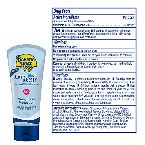 Banana Boat Light As Air Sunscreen Lotion SPF 50 Twin Pack | Lightweight Sunscreen, Lotion Sunscreen, Banana Boat Sunscreen Lotion for Body, Non-Greasy Sunscreen, Oxybenzone Free Sunscreen, 6oz each - Image 2