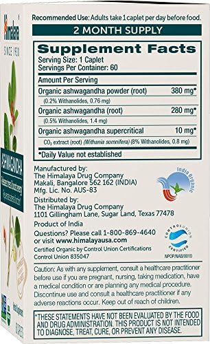 Himalaya Organic Ashwagandha, 120 Day Supply, Herbal Supplement for Stress Relief, Energy Support, Occasional Sleeplessness, USDA Organic, Non-GMO, Vegan, Gluten Free, 670 mg, 60 Caplets, 2 Pack - Image 2