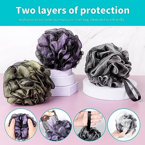 Bath Loofah Shower Sponge Body Back Scrubber Soft Mesh Shower Puffs Exfoliating Loofa for Women & Men Bath Accessories Cleaning Tool (Pack of 4 60G Loofah, Dark Elf) - Image 4