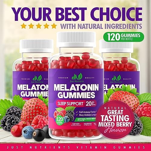 Melatonin 20mg Gummies for Adults (120 Count) - Maximum Strength Sleep Gummies with 10mg of Melatonin Per Gummy - Gluten-Free, Non-GMO, Vegetarian, Great Tasting Mixed Berry Flavor - 60 Servings - Image 4