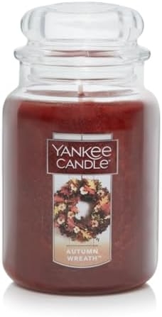 Yankee Candle Autumn Wreath Scented, Classic 22oz Large Jar Single Wick Aromatherapy Candle, Over 110 Hours of Burn Time, Fall Fragrance, Perfect for gifting
