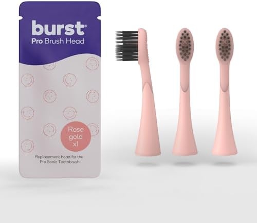 BURST Pro Sonic Toothbrush Heads – Genuine BURST Pro Electric Toothbrush Replacement Heads – Soft Bristles for Deep Clean, Stain & Plaque Removal – 3-Pack Rose Gold