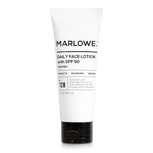 MARLOWE. No. 128 Men’s Facial Lotion with Sunscreen SPF 50, 3.4 oz, Oil-Free, Lightweight Daily Face Moisturizer for Men, Includes Natural Extracts to Hydrate, Nourish & Soothe