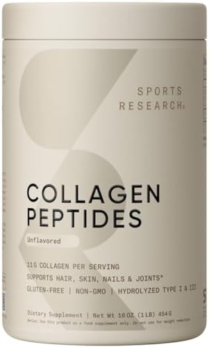 Sports Research Collagen Peptides for Women & Men – Hydrolyzed Type 1 & 3 Collagen Powder Protein Supplement for Healthy Skin, Nails, Bones & Joints – Easy Mixing Vital Nutrients & Proteins