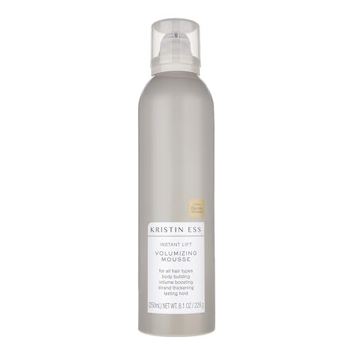 Kristin Ess Hair Instant Lift Volumizing Mousse with Castor Oil – Boosts Volume + Thickens, Body Building, Lasting Hold, Non Sticky, For Curly, Wavy + Straight Hair, 8.1 Oz