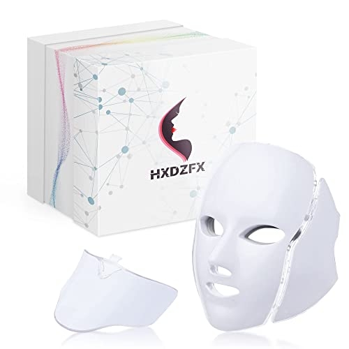 HXDZFX LED FACIAL LIGHT THERAPY MASK-Led Face Mask Light Therapy, 7 Led Light Therapy Facial Skin Care Mask – Blue & Red Light for Acne Photon Mask – Skin Care Mask for Face and Neck.White
