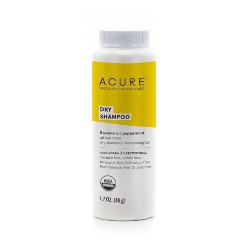 Acure Dry Shampoo – All Hair Types | 100% Vegan | Certified Organic | Rosemary & Peppermint – Absorbs Oil & Removes Impurities Without Water | 1.7 Oz