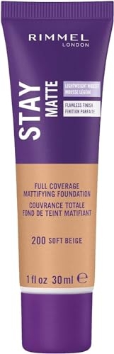 Rimmel London Stay Matte Liquid Mousse – 200 Soft Beige – Foundation, Lightweight, Shine Control, Oil-Free, 1oz