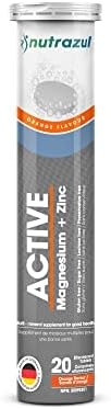 Nutrazul Active Magnesium and Zinc Effervescent Tablets | 20 Tablets | Magnesium Supplements for Muscle Recovery & Electrolyte Balance | Orange Flavor