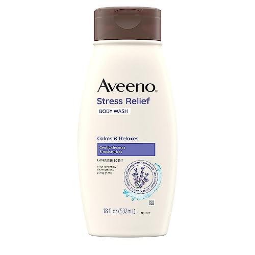 Aveeno Stress Relief Body Wash with Soothing Oat & Lavender Scent for Sensitive Skin, Moisturizing Shower Wash Gently Cleanses & Helps You Feel Calm & Relaxed, Sulfate-Free, 18 fl. oz