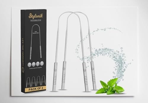 Tongue Scraper for Kids, Metal Tongue Scraper for Good, Fresh Breath & Oral hygiene essentials-100% Stainless Steel U shaped Tongue Cleaner with Friendly Emoji Recognition (Pack of 2)