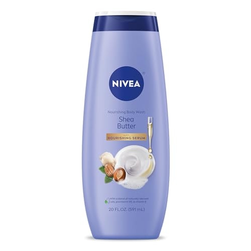 NIVEA Shea Butter Nourishing Body Wash, Moisturizing Body Wash with Nourishing Serum, Plant-Derived Oils, Essential Skin Lipids and Vitamins, 20 Fl Oz Bottle