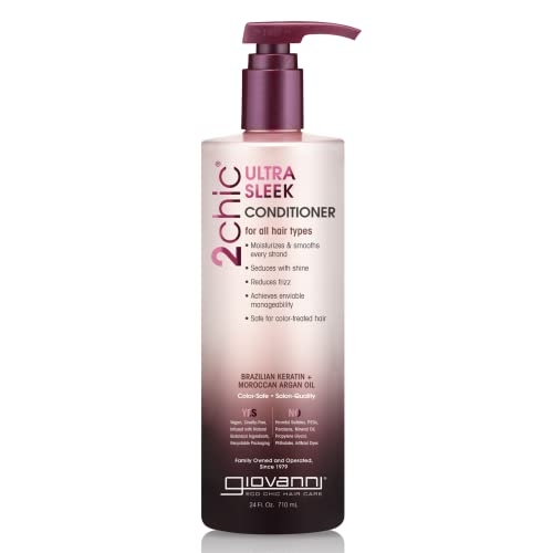GIOVANNI 2chic Ultra-Sleek Conditioner – Brazilian Phyto-Keratin & Moroccan Argan Oil, Anti-Frizz Formula, Coconut, Shea Butter, Pro-Vitamin B5, Color Safe, Paraben Free – 24 oz
