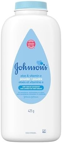 Johnson’s Baby Powder, Naturally Derived Cornstarch with Aloe & Vitamin E for Delicate Skin, Hypoallergenic and Free of Parabens, Phthalates, and Dyes for Gentle Baby Skin Care, 15 oz