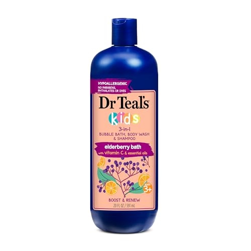 Dr Teal’s Kids 3-in-1 Elderberry Bath: Bubble Bath, Body Wash & Shampoo, 20 fl oz.