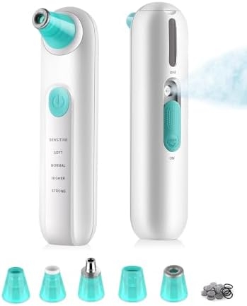 kingdo 3 in 1 Microdermabrasion Machine, Blackhead Remover Vacuum & Nano Face Mist, Hydrate, Exfoliate Skin with 5 Diamond Tips & 5 Suction for Dead Skin, Whitehead, Dark Spot for Skin Care