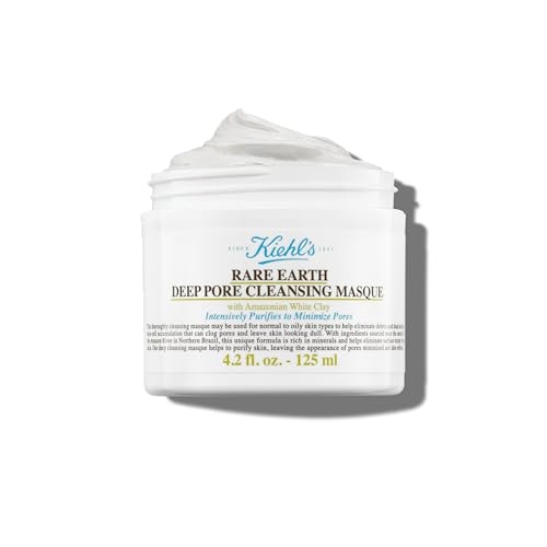 Kiehl’s Rare Earth Deep Pore Cleansing Mask, Pore-Minimizing Face Mask for Clogged Pores, Detoxifies & Refines Skin, Absorbs Excess Oil, with Amazonian White Clay & Aloe Vera, for Normal to Oily Skin