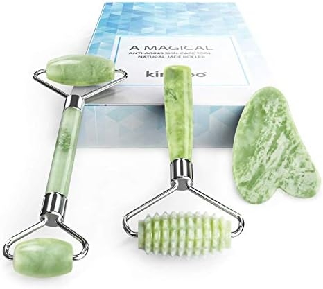 kimkoo Jade Roller and Gua Sha for Face-3 in 1 Kit with Facial Massager Tool,100% Real Natural Jade Stone Anti Aging,Face Beauty Set for Eye Anti-Wrinkle