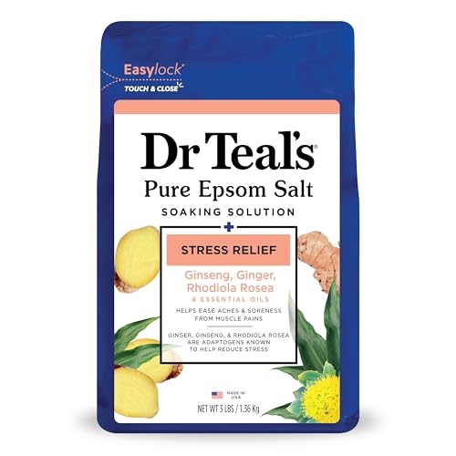 Dr Teal’s Pure Epsom Magnesium Salt Soak, Stress Relief with Essential Oils, 3lbs