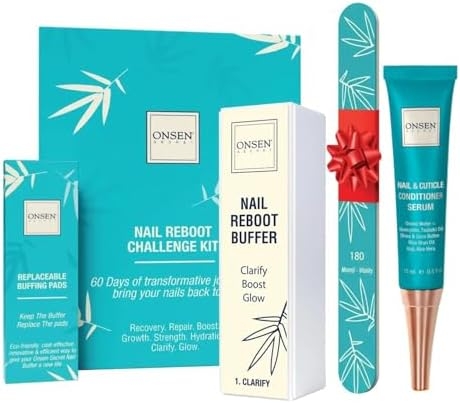Onsen Secret Nail Care Kit – Japanese Nail Buffer and Shine Kit – Strengthening & Shining – Spa-Quality Manicure – Organic Ingredients – Long-Lasting Shine – Easy & Safe – w/Cuticle Care Serum – 1pk