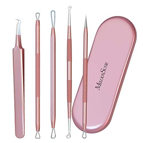 MelodySusie Blackhead Remover Pimple Popper Tool Kit – Professional Extractor for Nose and Face, Stainless Comedone, Blemish Whitehead Popping with Portable Metal Case.
