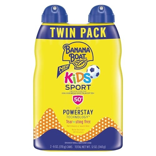 Banana Boat Kids Sport Sunscreen Spray SPF 50, Twin Pack | Kids Sunscreen Spray, Kids Sunblock Spray, Oxybenzone Free Sunscreen for Kids, Spray Sunscreen SPF 50, 6oz each