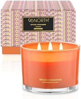96NORTH Luxury Spiced Cinnamon Candle | Large 3 Wick Jar Candle | Up to 50 Hours Burning Time | 100% Natural Soy Wax | Relaxing Aromatherapy Aesthetic Candles | Housewarming Gift for Men and Women