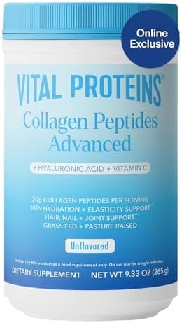Vital Proteins Collagen Powder Supplement Hydrolyzed Peptides with Hyaluronic Acid and Vitamin C – Non-GMO, Dairy & Gluten Free Unflavored, 9.33oz