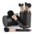 OMANIAC Makeup Brush Set Professional, 12 Pearlescent Wood Handle Makeup Brushes, Premium Cruelty-Free Synthetic Fiber Hair, Travel Make up Brushes Set with Case (Black).