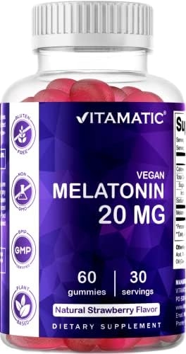 Vitamatic Melatonin 20mg Gummies for Adults, 30 Servings – 60 Vegetarian Gummies – Non-Habit Forming Supplement (60 Gummies (Pack of 1))
